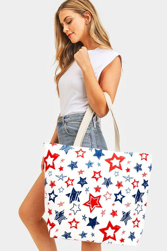 American USA Flag Star Patterned Beach Tote Bag - Debs on 5th