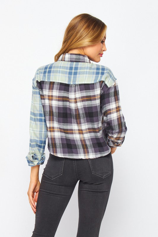 Solid Multi Plaid Print Casual Flannel Top - Debs on 5th