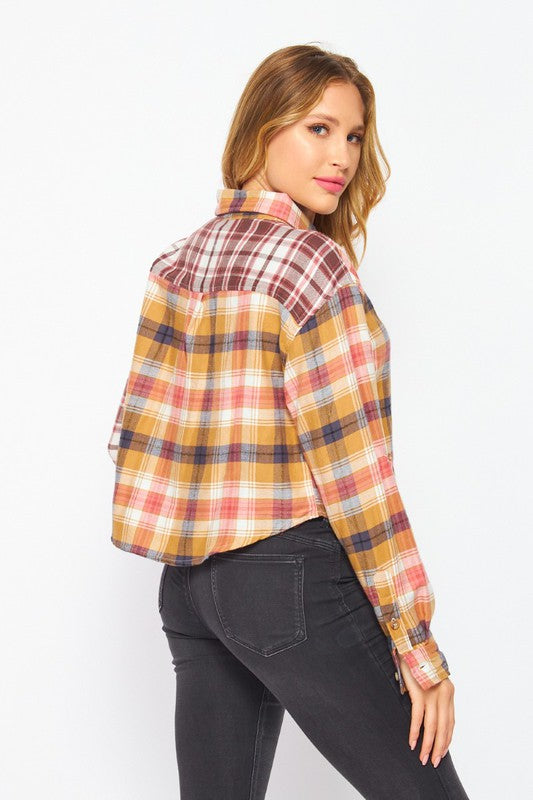 Solid Multi Plaid Print Casual Flannel Top - Debs on 5th