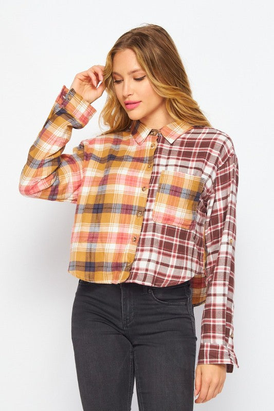 Solid Multi Plaid Print Casual Flannel Top - Debs on 5th