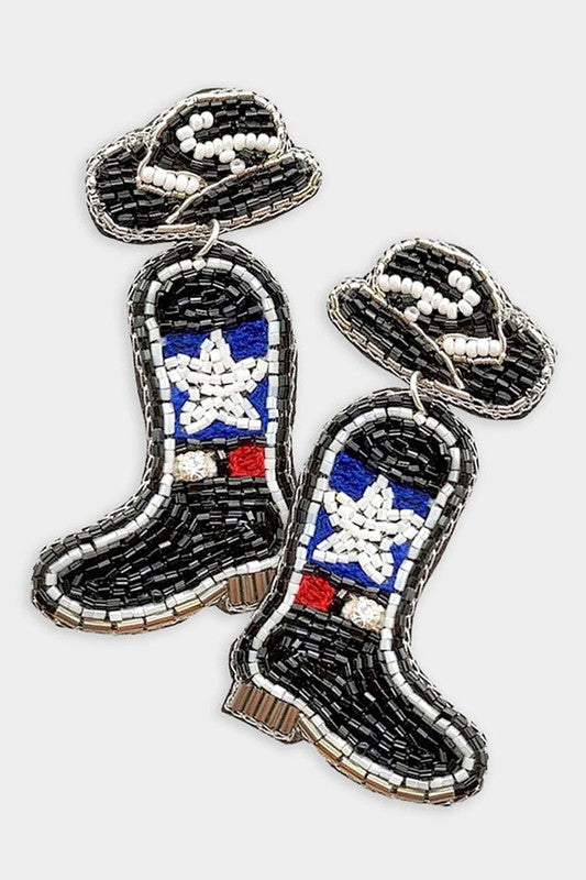 Felt Back Cowboy Boots Beaded Dangle Earrings - Debs on 5th