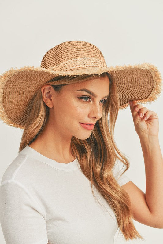 Frayed Edge Straw Floppy Sun Hat - Debs on 5th