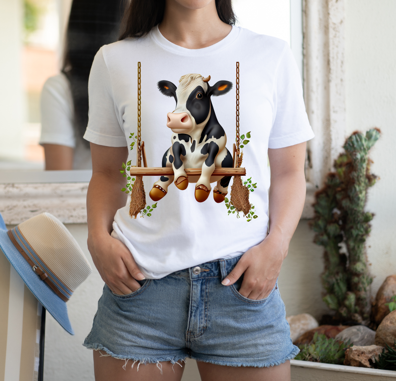 Dairy Cow on a Swing Graphic Tee - Debs on 5th