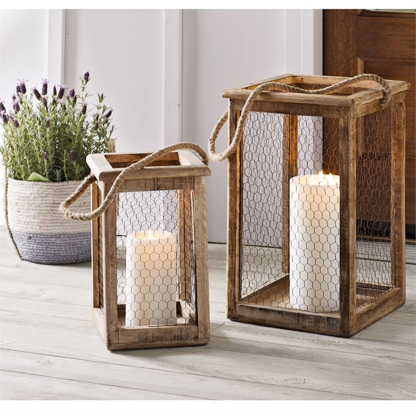 Chicken Wire Lantern Set Mud - Debs on 5th