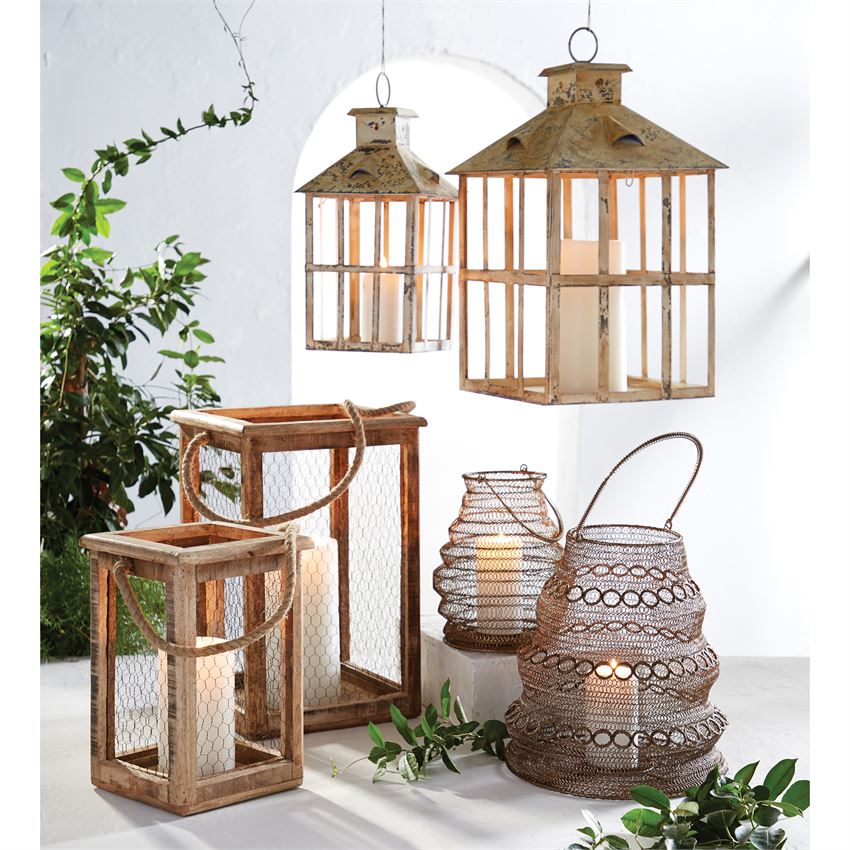 Chicken Wire Lantern Set Mud - Debs on 5th