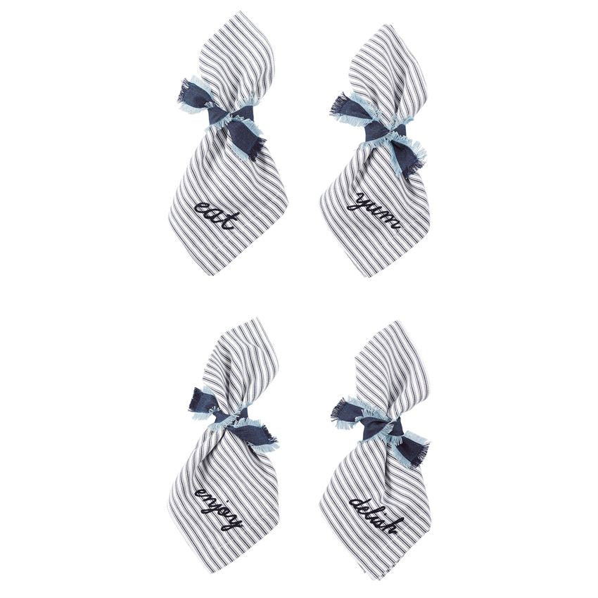 French Ticking Embroidered Bistro Dinner Napkin Set - Debs on 5th