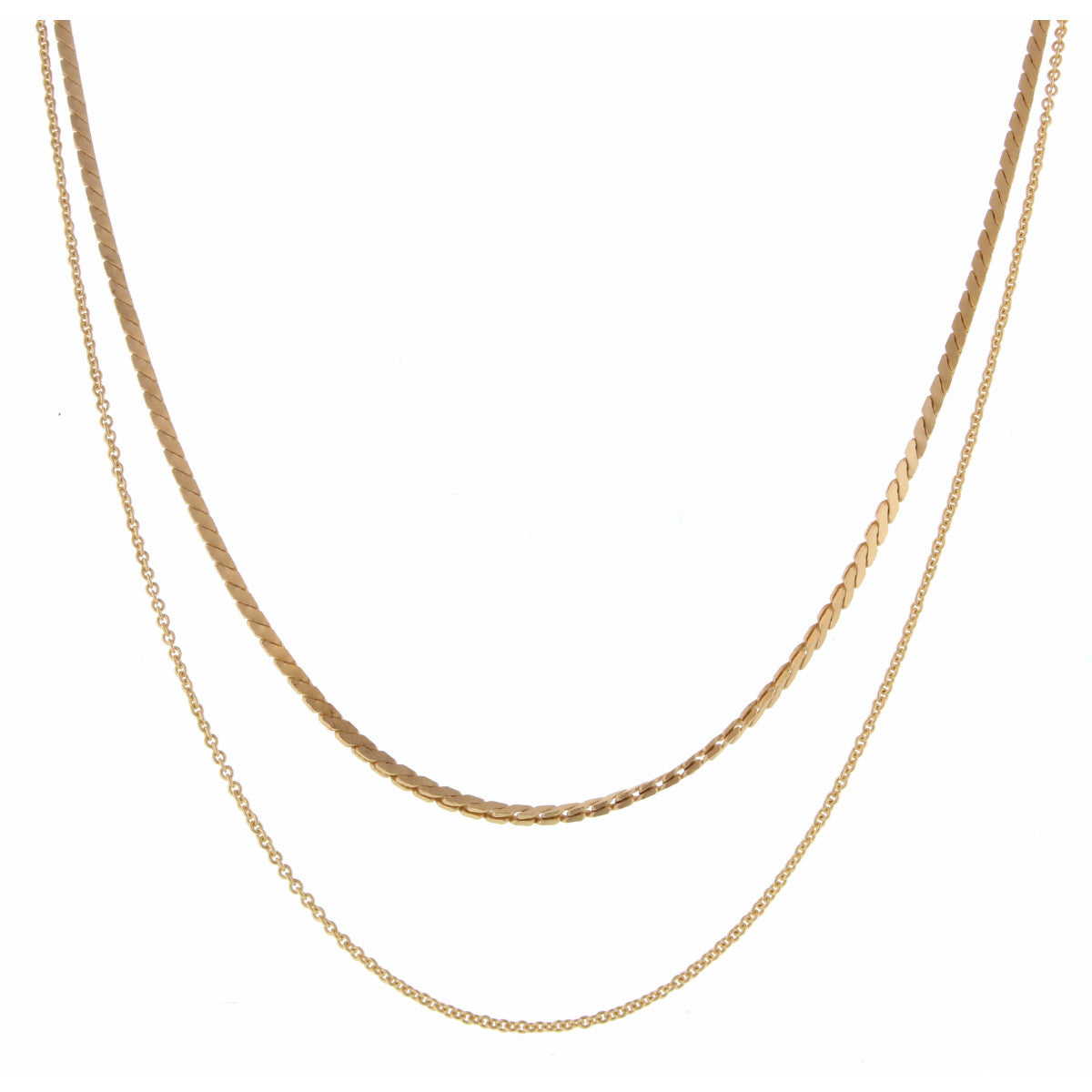 16", 18" 2 Layer Dainty Gold Cable and Serpentine Chain Necklace - Debs on 5th