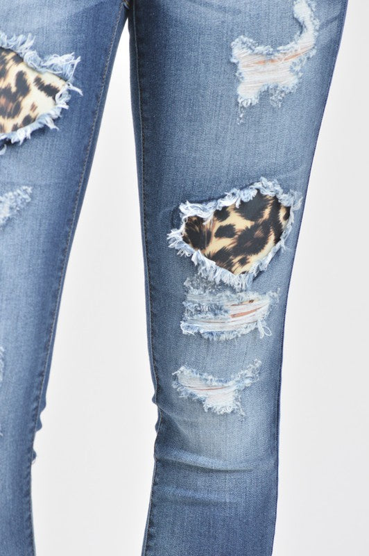 Mid Rise Leopard Patch Ankle Skinny - Debs on 5th