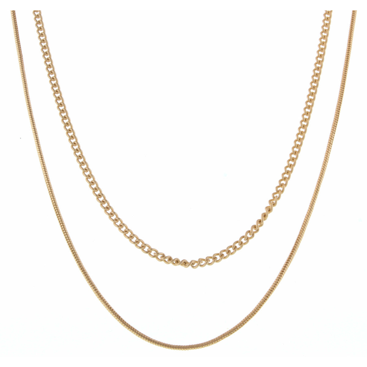 16", 18" 2 Layer Dainty Gold Curb and Omega Chain Necklace - Debs on 5th