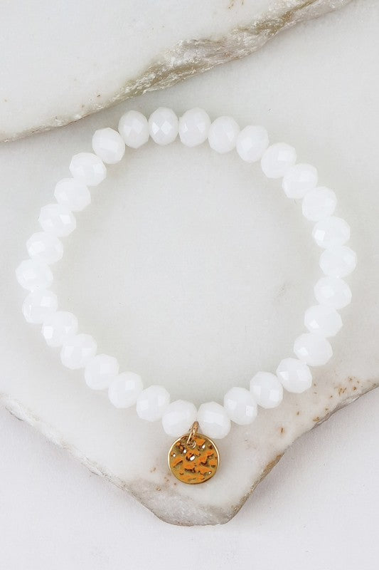 Bead Stretchable Bracelet with Textured Gold Charm - Debs on 5th