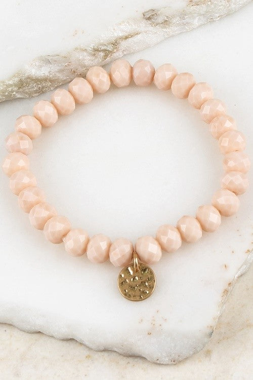 Bead Stretchable Bracelet with Textured Gold Charm - Debs on 5th