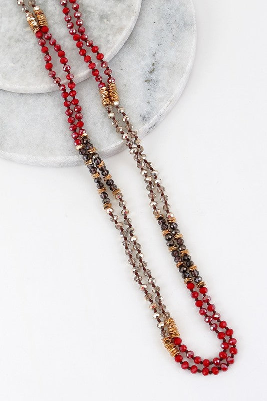 Crystal and Metal Bead Long Knotted Necklace - Debs on 5th