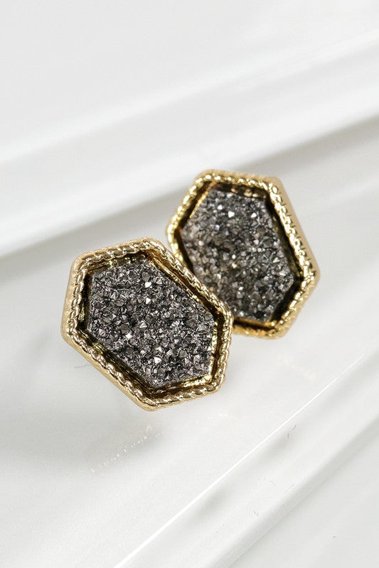 Dainty Marquee Shape Druzy Post Earrings - Debs on 5th