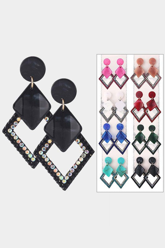 Celluloid Acetate Stone Rhombus Earrings - Debs on 5th