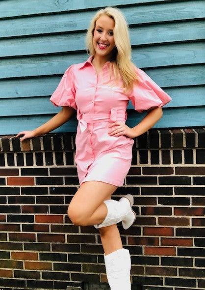 Bubble Sleeve Button Up Dress - Debs on 5th