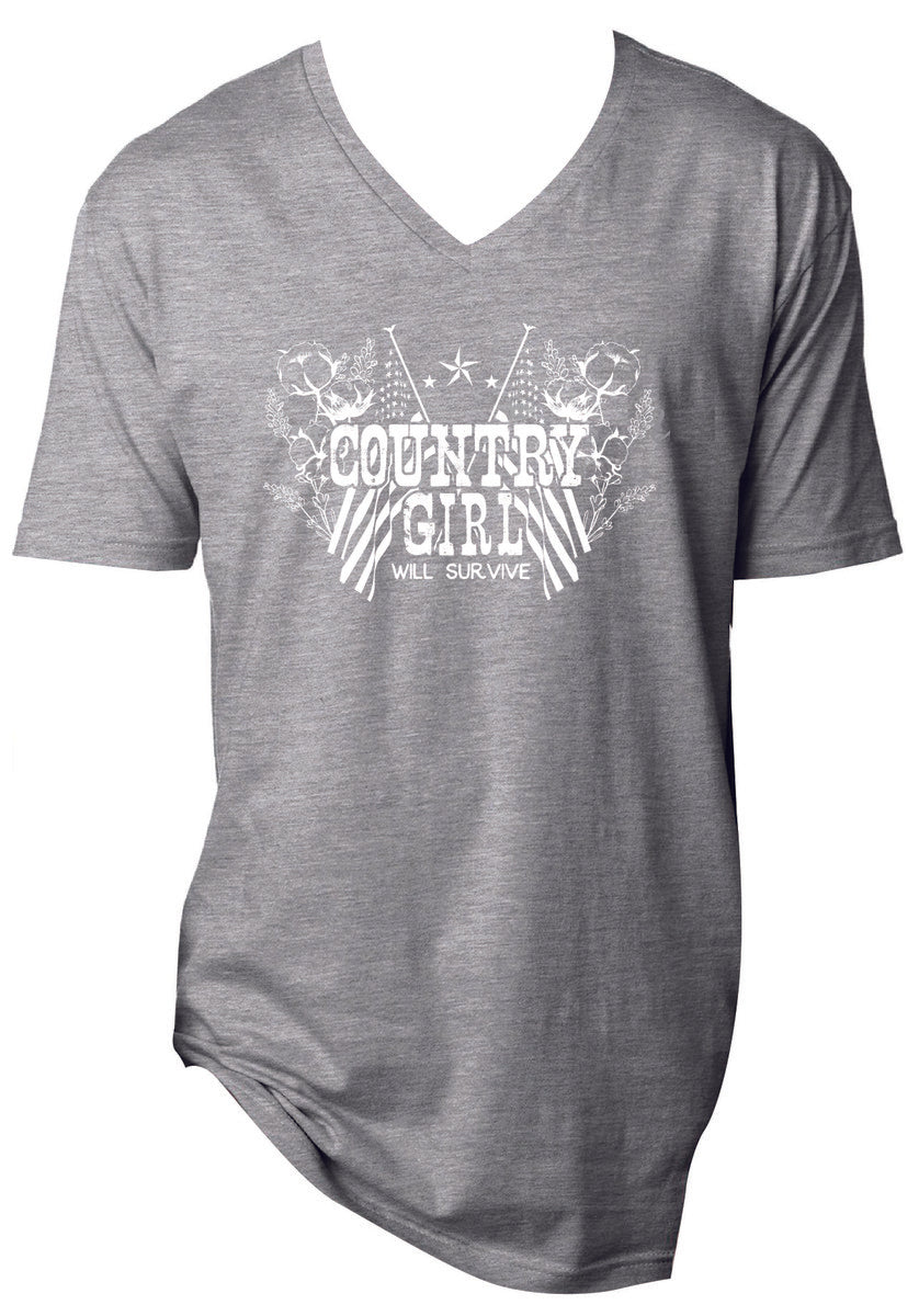 Country Girl Steel Grey V-Neck T-Shirt - Debs on 5th