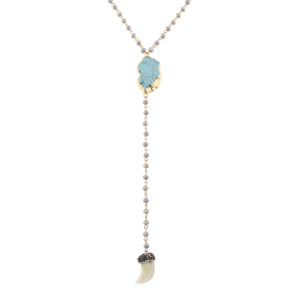 46" Hunter Green Beaded Lariat with Druzy - Debs on 5th