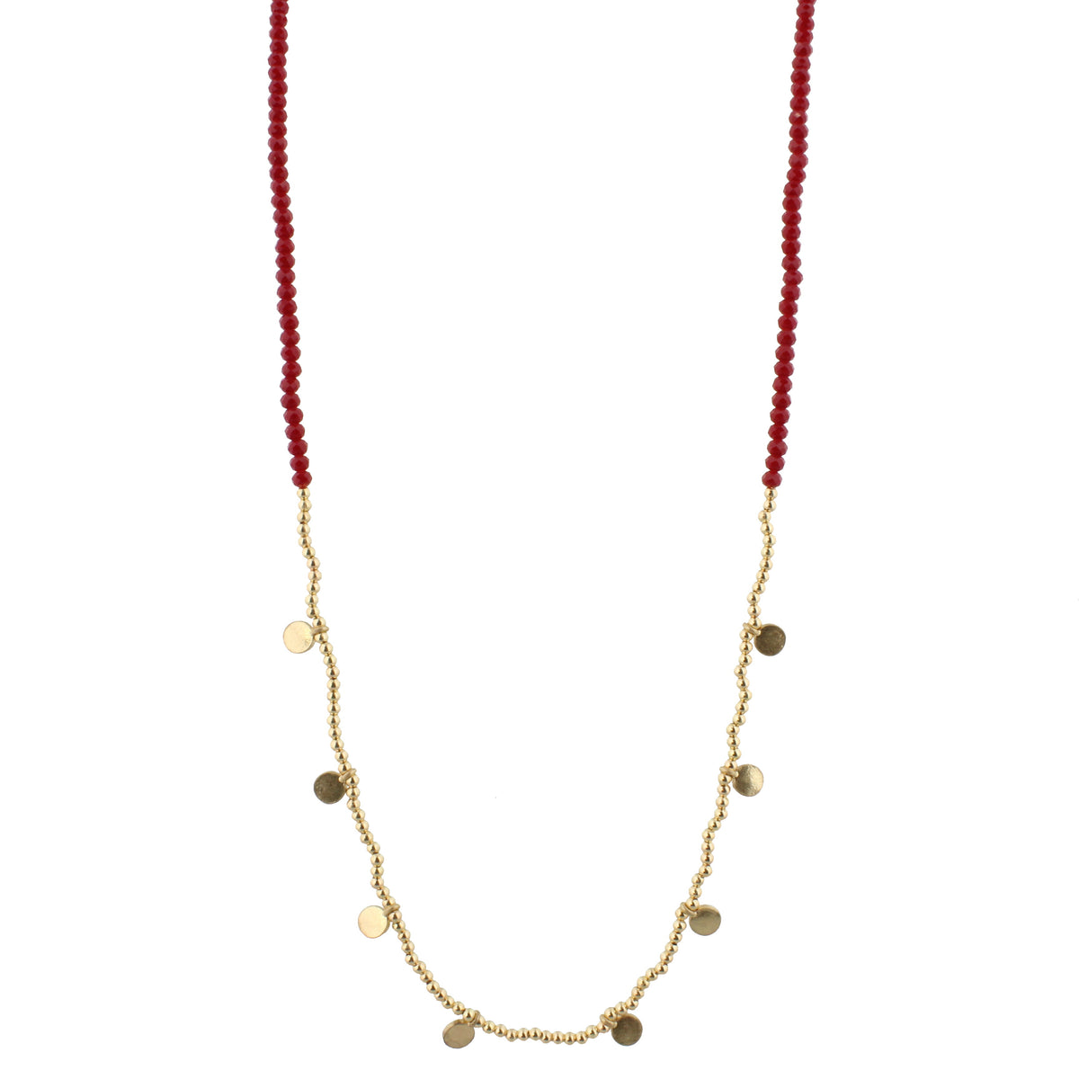 32" Maroon Beaded with Gold Bead & Gold Disks, 3" Ext. - Debs on 5th