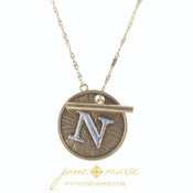 16" 2-Tone Initial Toggle Disc with Gold Chain Link Necklace - Debs on 5th
