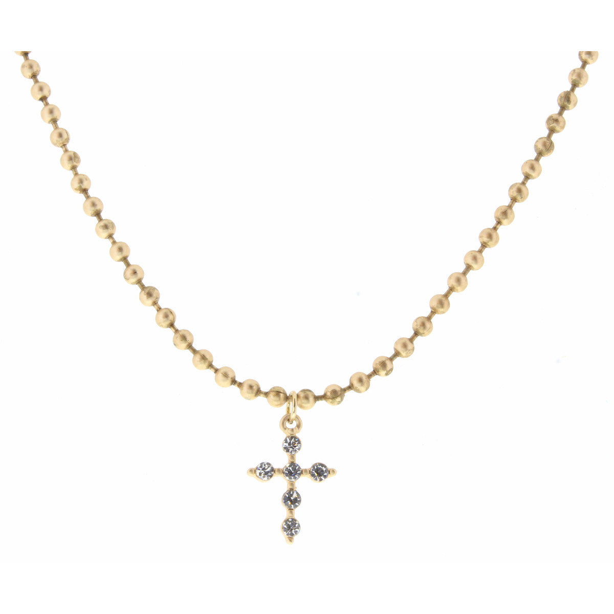 16" Clear Crystal Cross on Gold Ball Chain Necklace - Debs on 5th