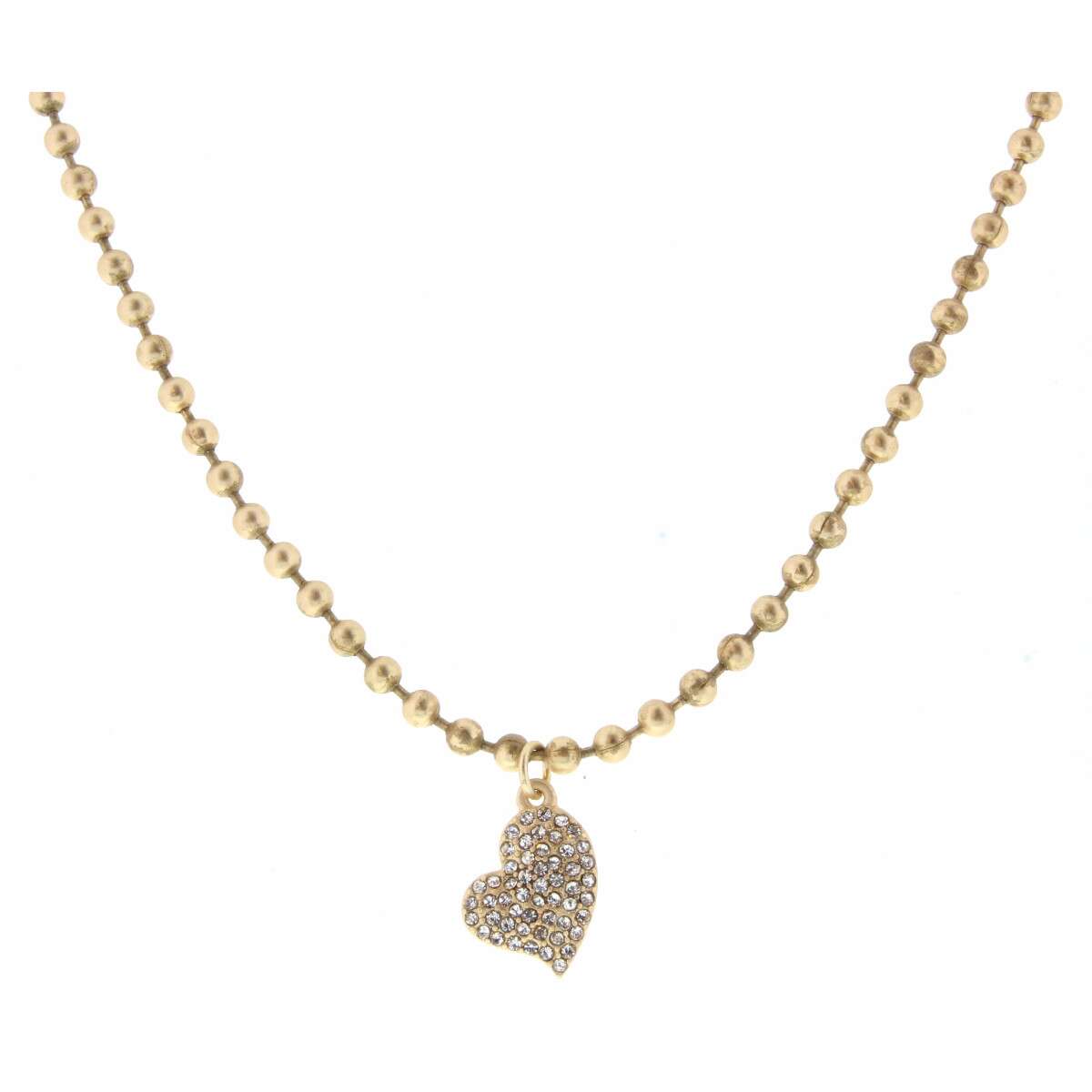 16" Clear Crystal Heart on Gold Ball Chain Necklace - Debs on 5th