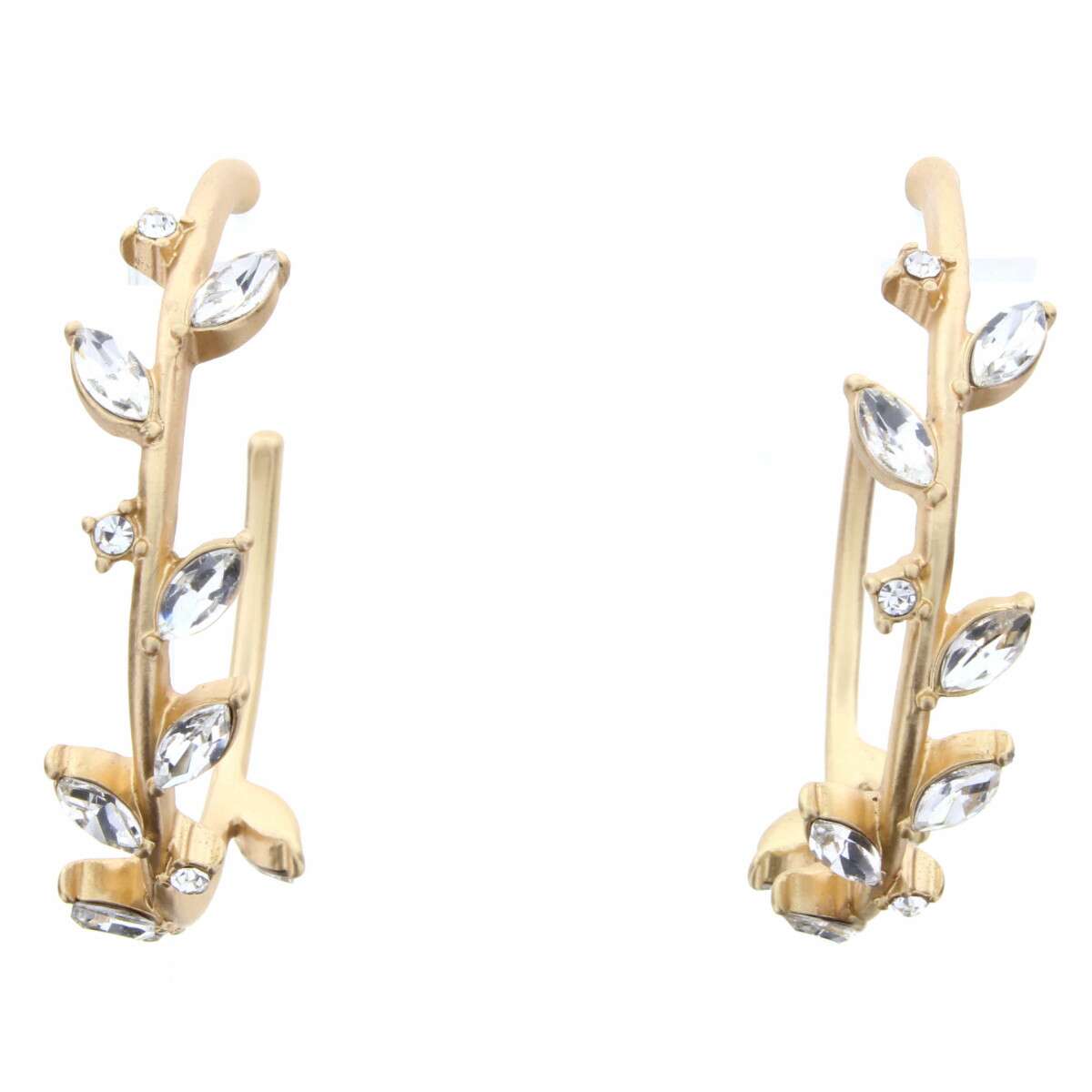 Gold Hoop With Crystal Leaf Accents Earring - Debs on 5th