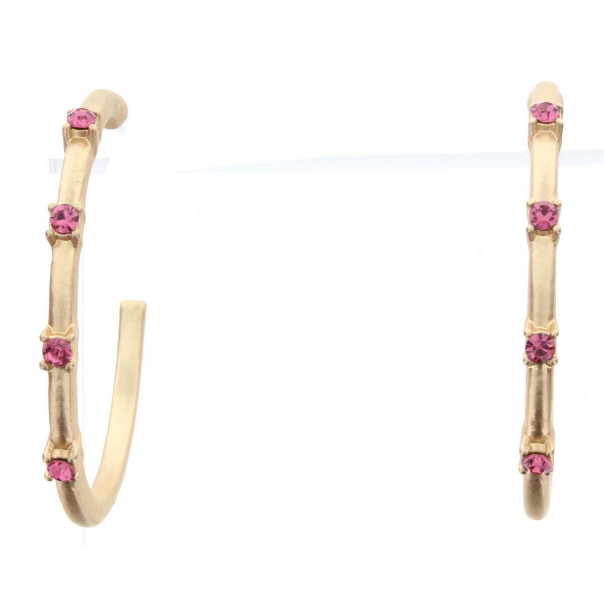 Gold Hoop with Pink Clear Crystal Accents Earring - Debs on 5th