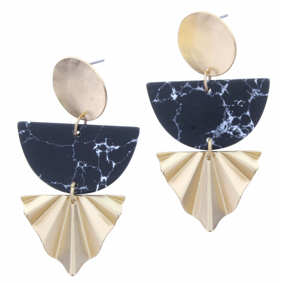 Gold Circle with Black Marble Half Circle with Gold Fan Earring - Debs on 5th