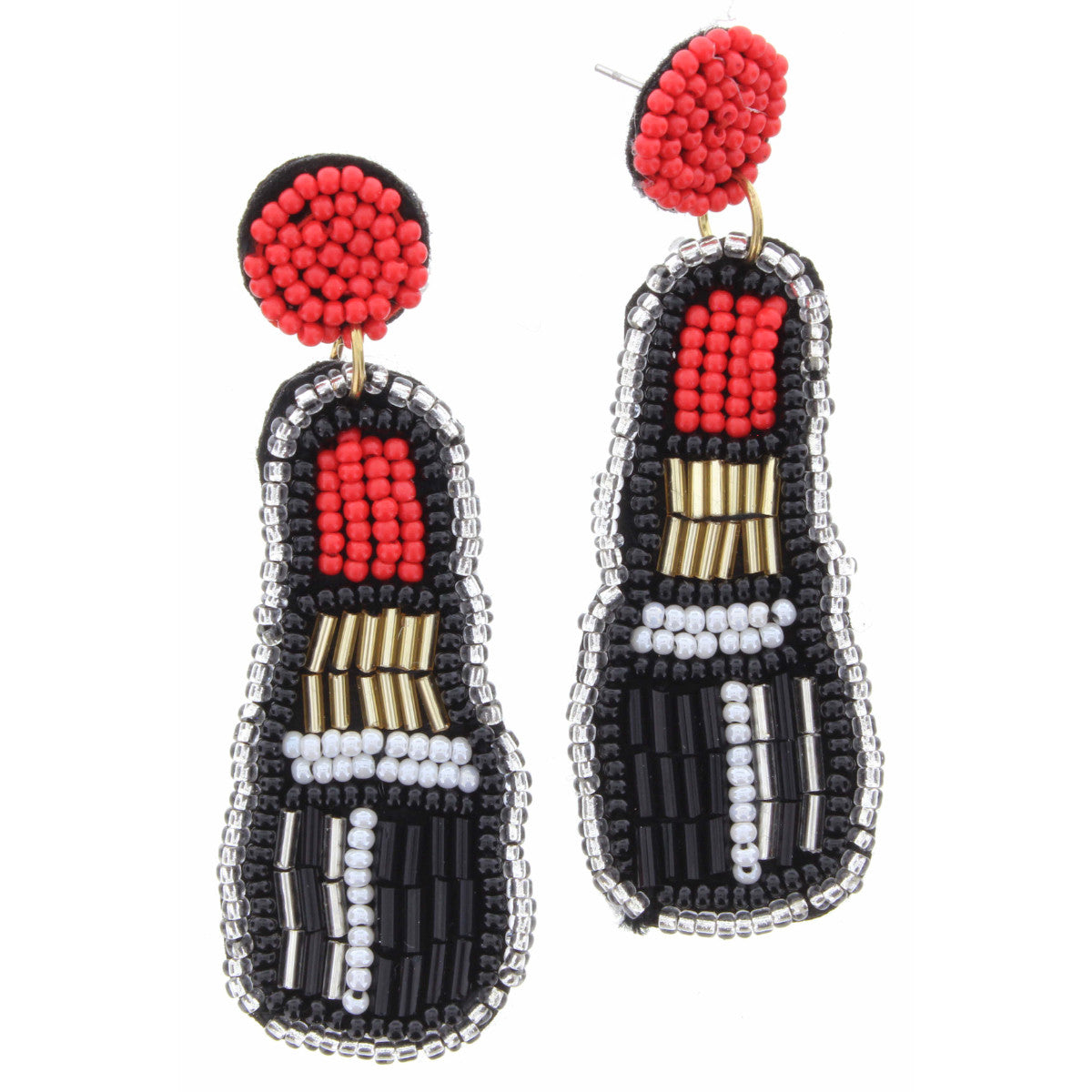 Red Beaded Circle with Beaded Lipstick Earring - Debs on 5th