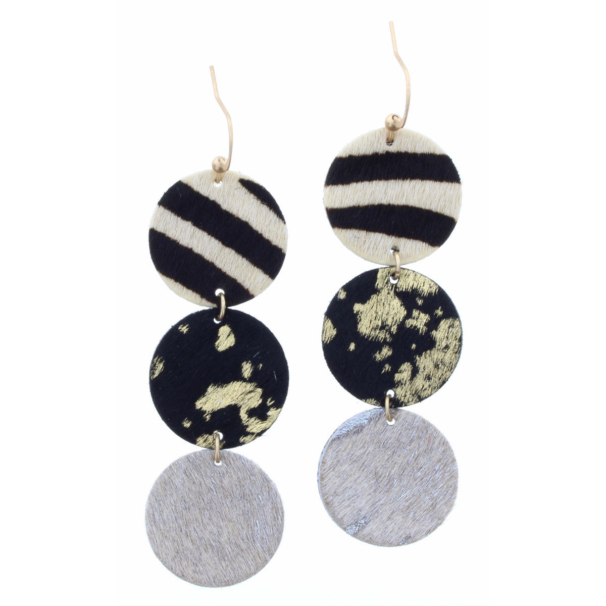 Zebra, Black Cowhide with Gold Fleck, Cowhide with Silver Fleck Earring - Debs on 5th
