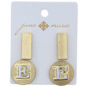 Stud Initial Set, 2-Tone Disc Initial and Gold Rectangle Earring - Debs on 5th
