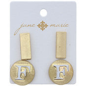 Stud Initial Set, 2-Tone Disc Initial and Gold Rectangle Earring - Debs on 5th
