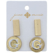 Stud Initial Set, 2-Tone Disc Initial and Gold Rectangle Earring - Debs on 5th