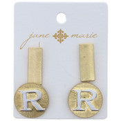 Stud Initial Set, 2-Tone Disc Initial and Gold Rectangle Earring - Debs on 5th