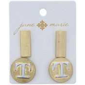 Stud Initial Set, 2-Tone Disc Initial and Gold Rectangle Earring - Debs on 5th