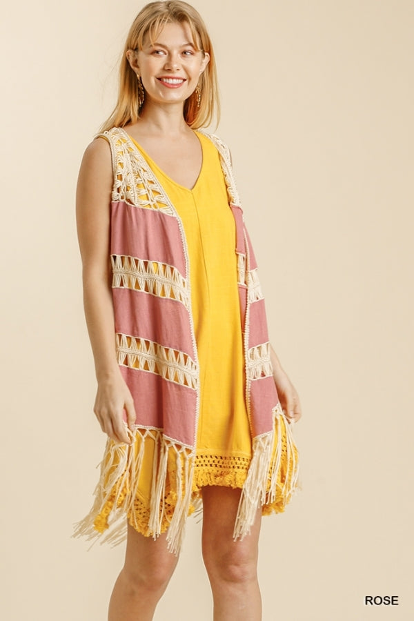 Open Front Duster Vest with Tassel Hem - Debs on 5th