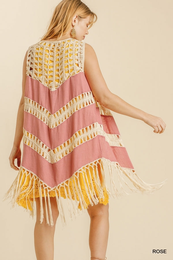 Open Front Duster Vest with Tassel Hem - Debs on 5th