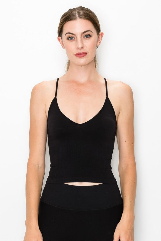 Ribbed V-Neck Crop Bra Cami - Debs on 5th