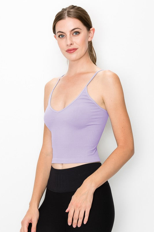Ribbed V-Neck Crop Bra Cami - Debs on 5th