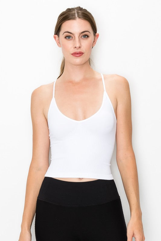 Ribbed V-Neck Crop Bra Cami - Debs on 5th