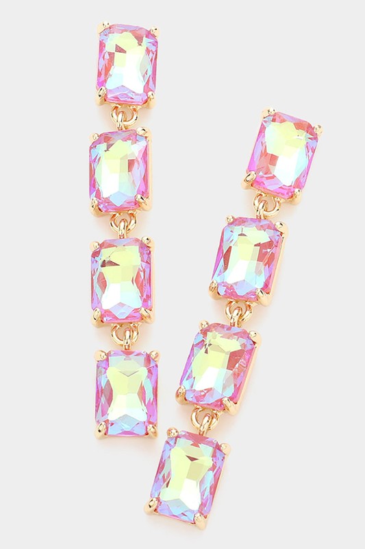 Emerald Cut Stone Link Dangle Evening Earrings - Debs on 5th