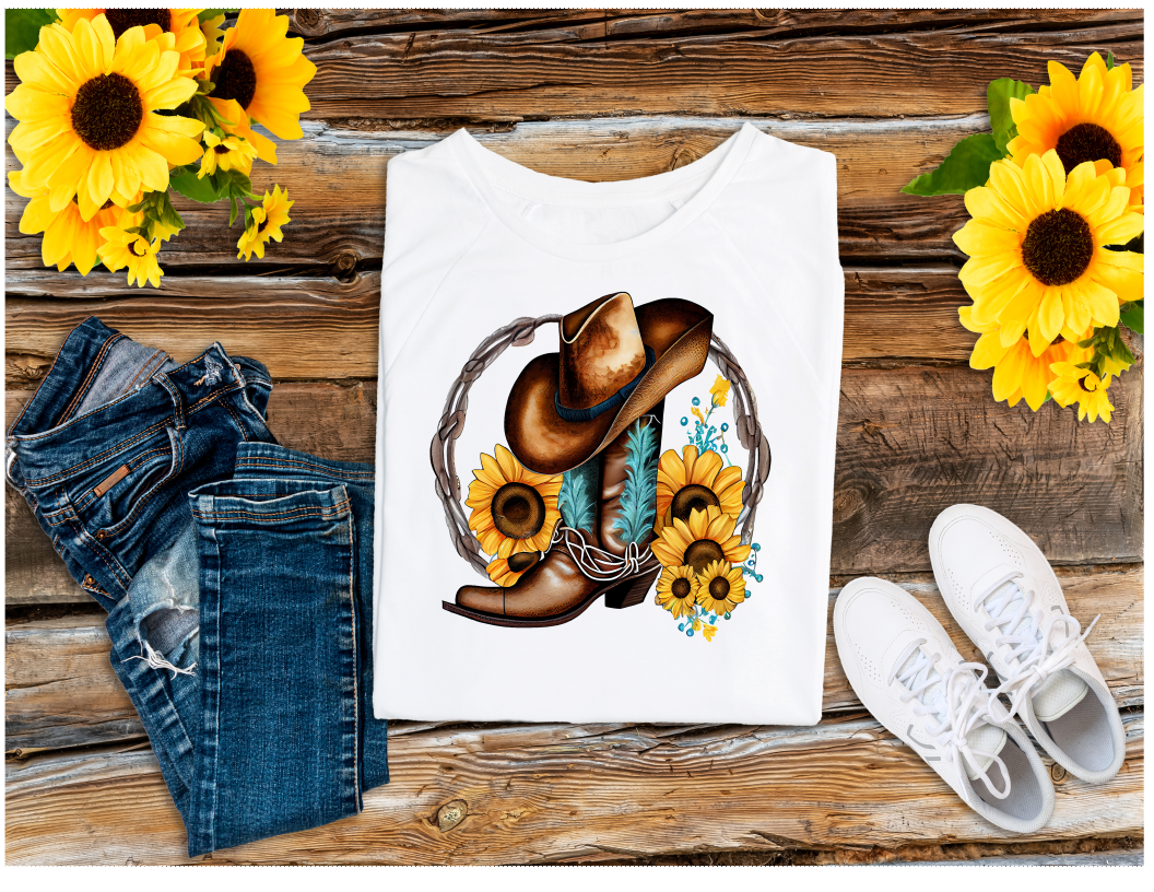 Cowgirl Boots and Sunflowers Graphic Tee - Debs on 5th