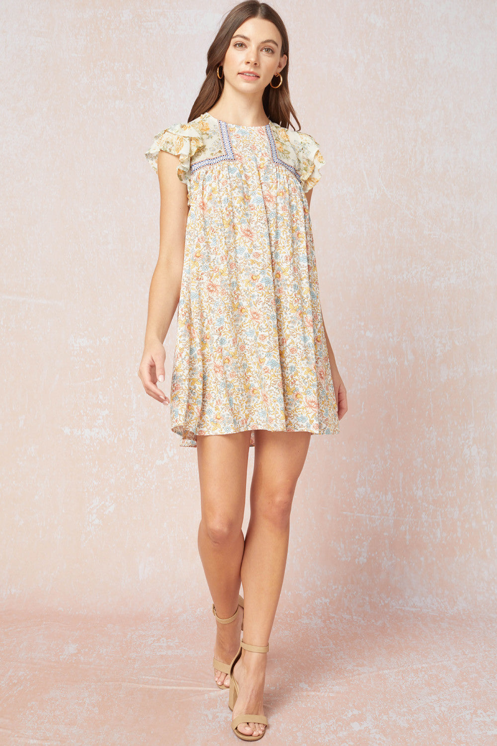 Floral Print Ruffle Sleeve Dress - Debs on 5th