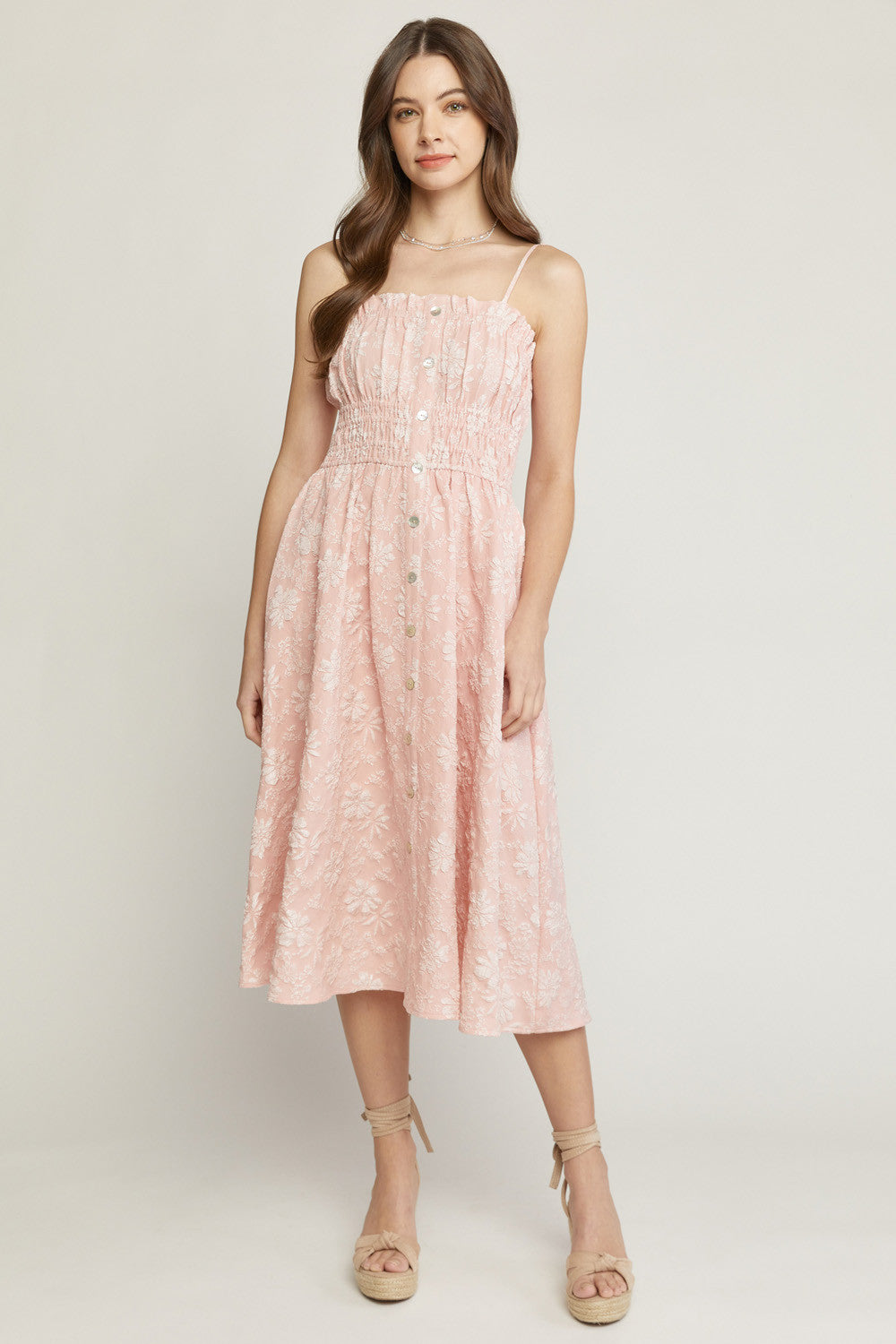 Floral Textured Spaghetti Strap Midi Dress - Debs on 5th
