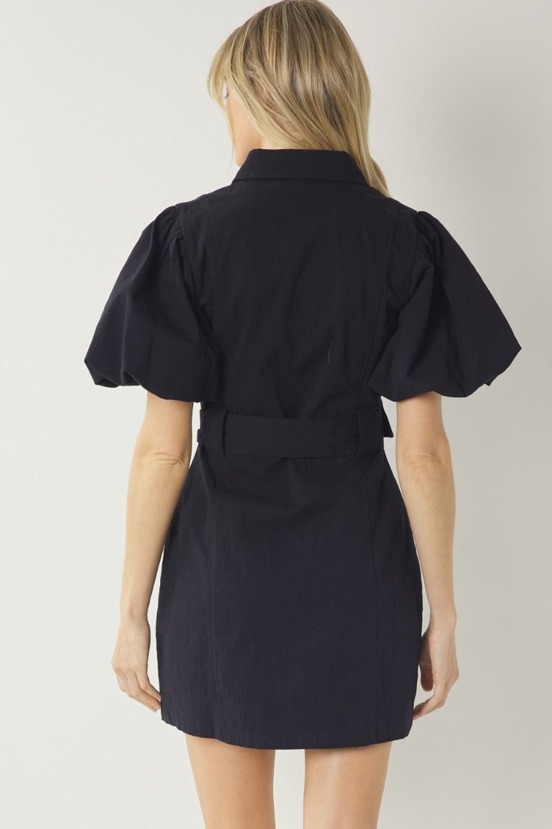 Bubble Sleeve Button Up Dress - Debs on 5th