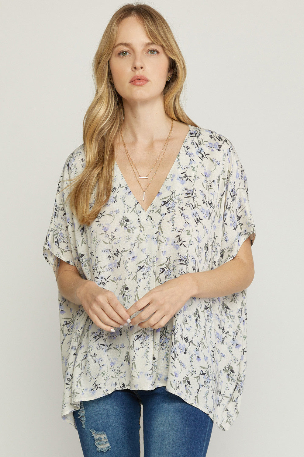 Floral Print Placket Detail Top - Debs on 5th