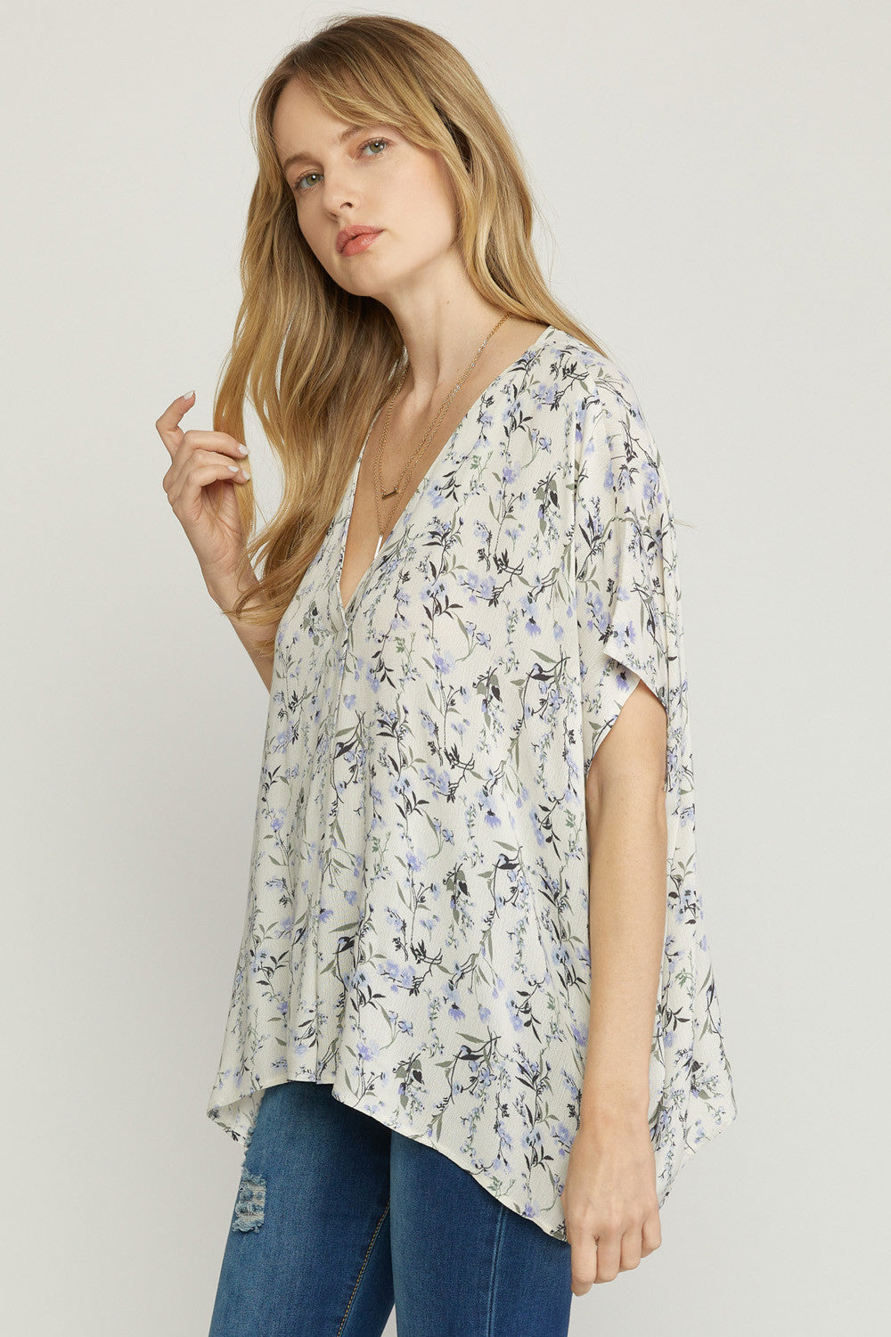 Floral Print Placket Detail Top - Debs on 5th