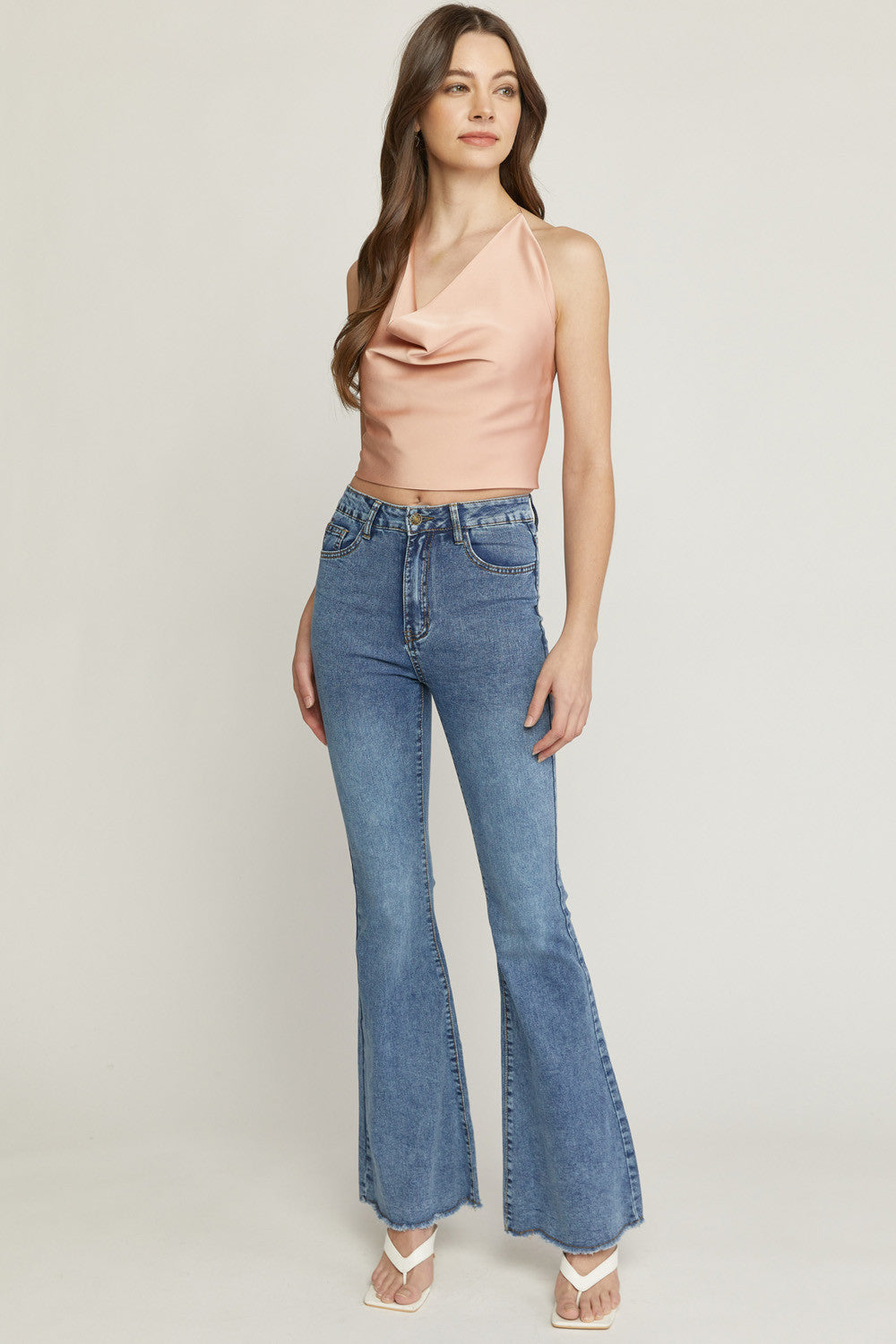 Satin Cowl Neck Halter Top - Debs on 5th