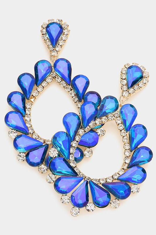 Teardrop Stone Trimmed Dangle Evening Earrings - Debs on 5th