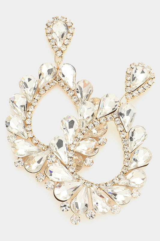 Teardrop Stone Trimmed Dangle Evening Earrings - Debs on 5th